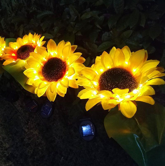 2 LED-Sonnenblumen-Gartenleuchten